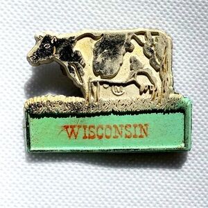 Vintage Wisconsin Cow Souvenir Vintage Magnet - Green and Cream